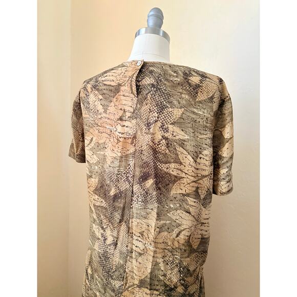 Due Per Due Silk 2 Piece Set Leaf Print Blouse Skirt Brown Beige Size 8 - Picture 8 of 8